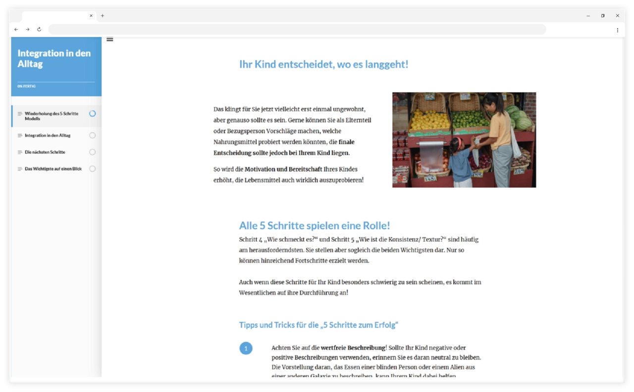 Screenshot von Lerneinheit auf E-Health-Plattform