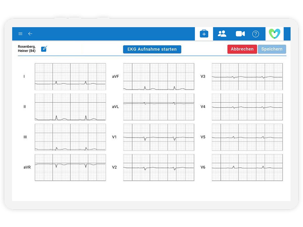 Tablet Mockup mit MIA Screenshot, welches Ableitungen einer EKG-Aufnahme zeigt